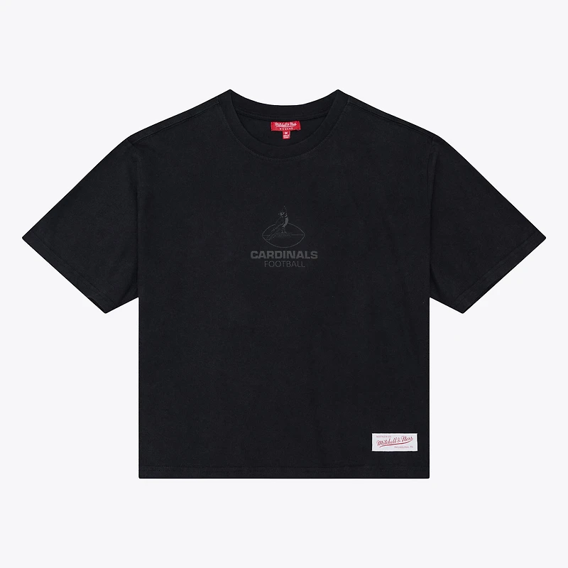 Women's Mitchell & Ness Black Arizona Cardinals Core Essentials Micro Logo Boxy Crop T-Shirt