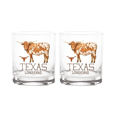 Indigo Falls  Texas Longhorns Laura Wilcox Mascot Rocks Glass Set of 2