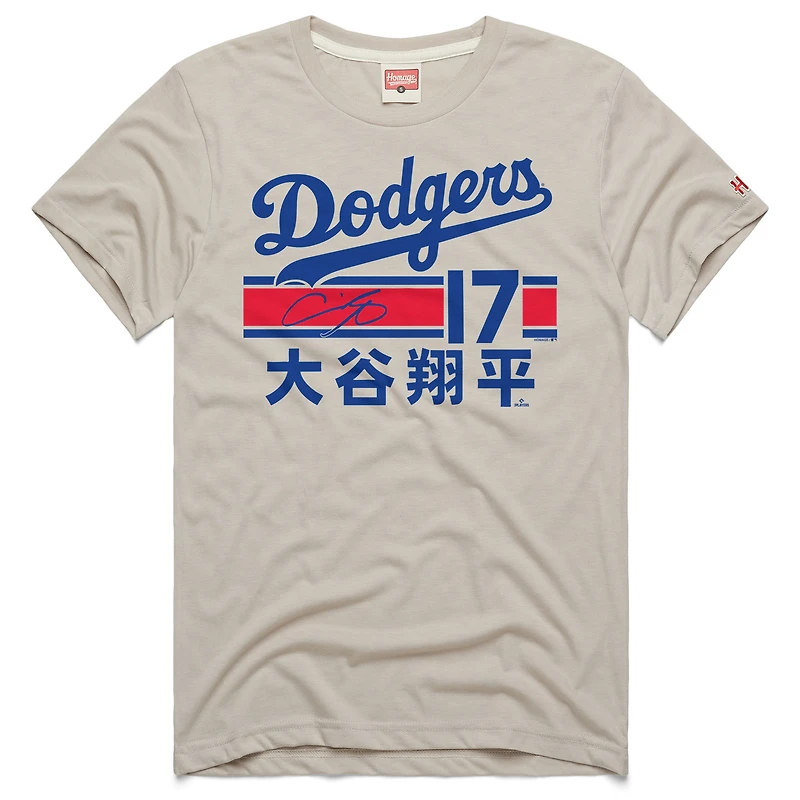 Men's Homage Shohei Ohtani Stone Los Angeles Dodgers Signature Kanji Name & Number Tri-Blend T-Shirt