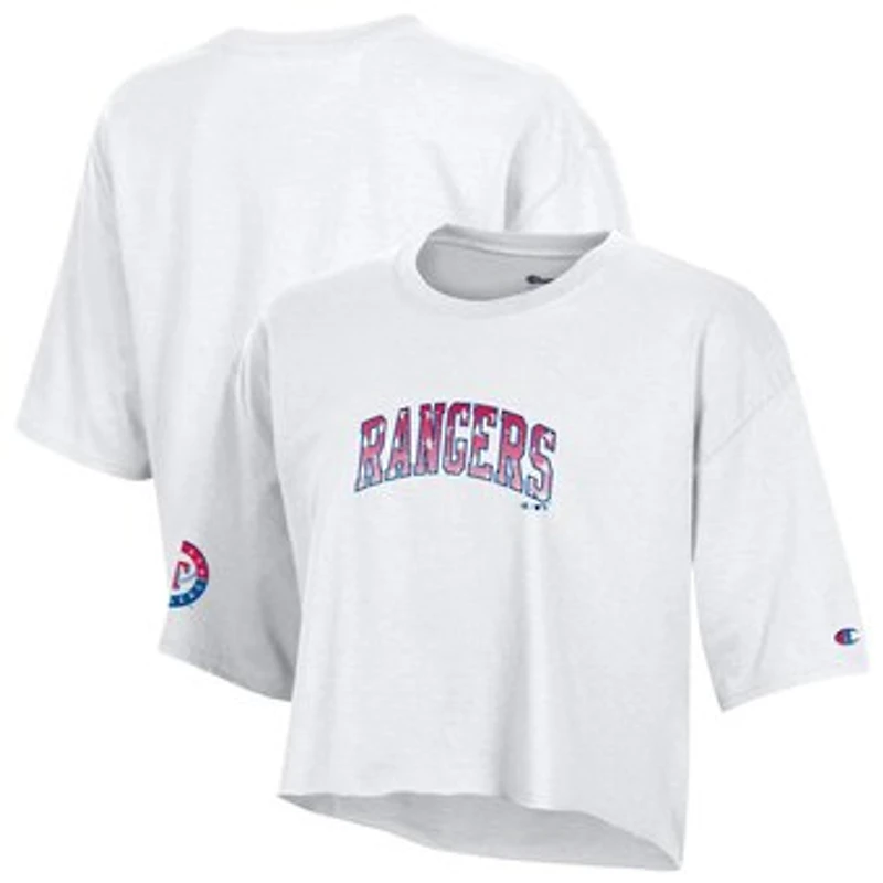 Women's Champion White Texas Rangers Boyfriend Cropped Americana T-Shirt