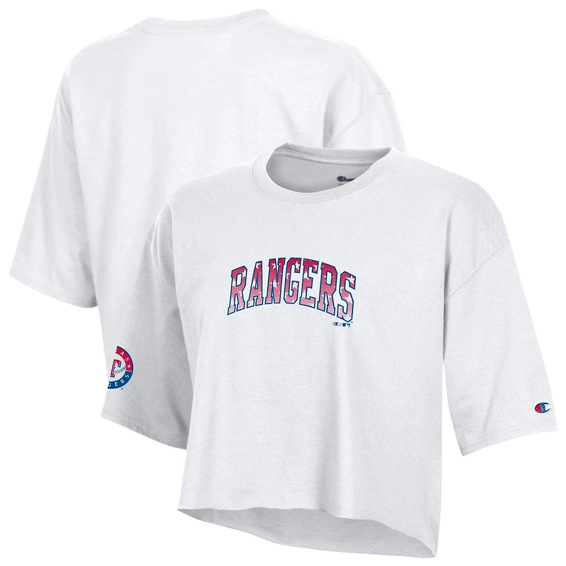Women's Champion White Texas Rangers Boyfriend Cropped Americana T-Shirt