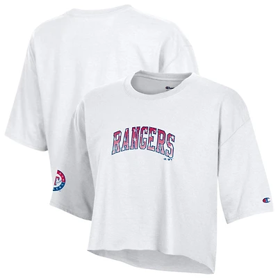 Women's Champion  White Texas Rangers Boyfriend Cropped Americana T-Shirt
