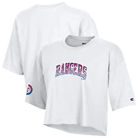 Women's Champion  White Texas Rangers Boyfriend Cropped Americana T-Shirt