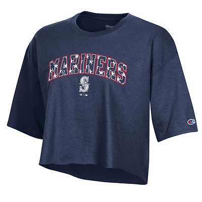 Women's Champion  Navy Seattle Mariners Boyfriend Cropped Americana T-Shirt