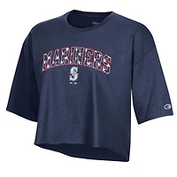 Women's Champion  Navy Seattle Mariners Boyfriend Cropped Americana T-Shirt