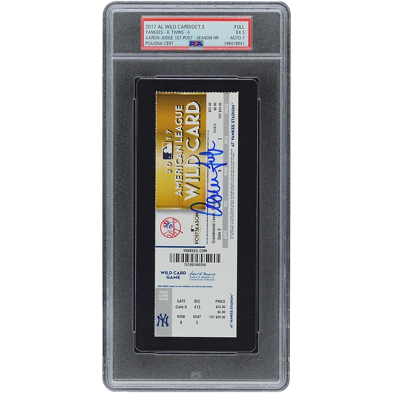 Aaron Judge New York Yankees Autographed October 3, 2017 1st Post Season HR PSA Authenticated 5/7 Ticket