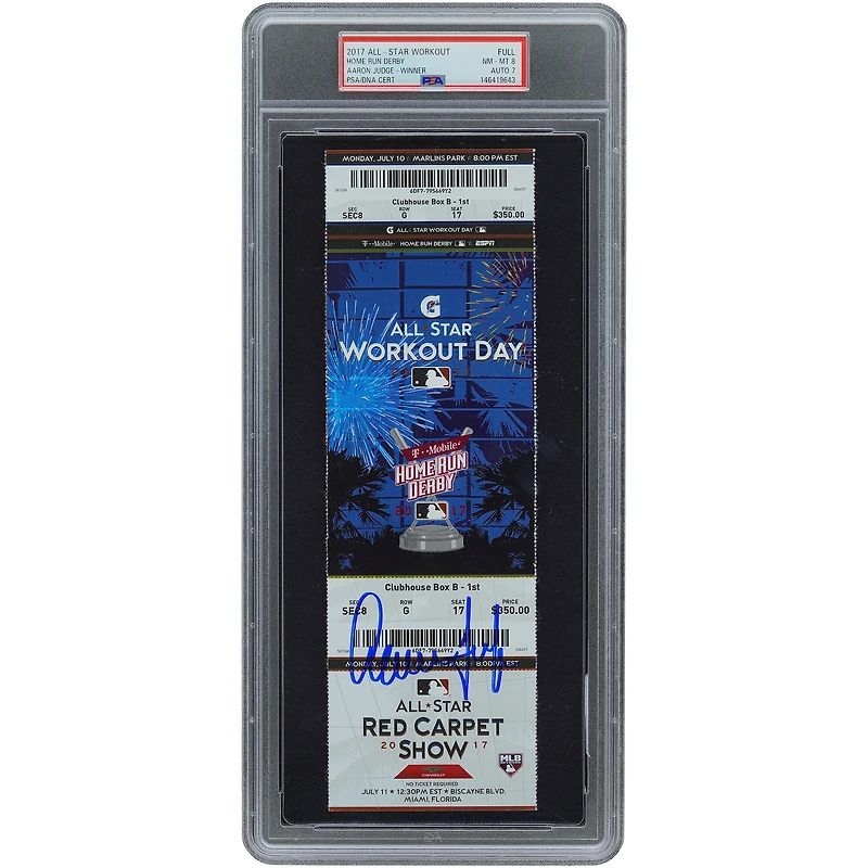Aaron Judge New York Yankees Autographed July 10, 2017 All-Star Game Home Run Derby Winner PSA Authenticated 8/7 Ticket