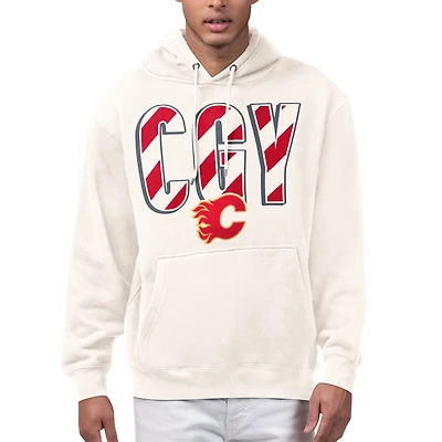 Men's Starter Cream Calgary Flames City Abbreviation Fleece Hoodie