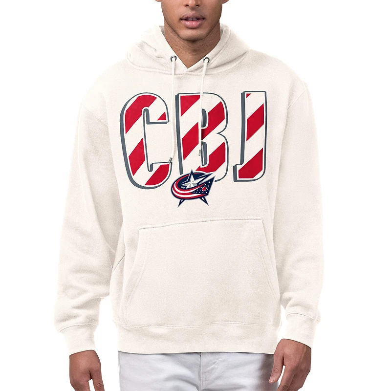 Men's Starter Cream Columbus Blue Jackets City Abbreviation Fleece Hoodie