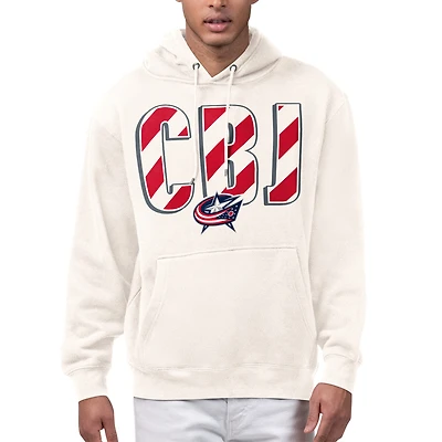 Men's Starter Cream Columbus Blue Jackets City Abbreviation Fleece Hoodie