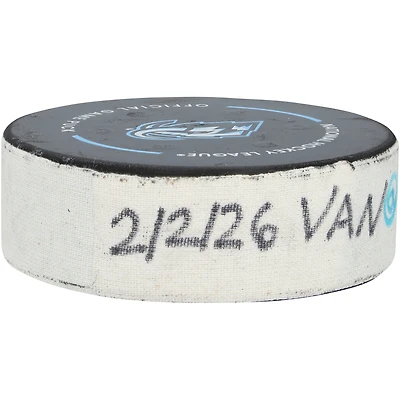 Teddy Blueger Vancouver Canucks Game-Used Goal Puck from February 2, 2026 vs. Utah Mammoth