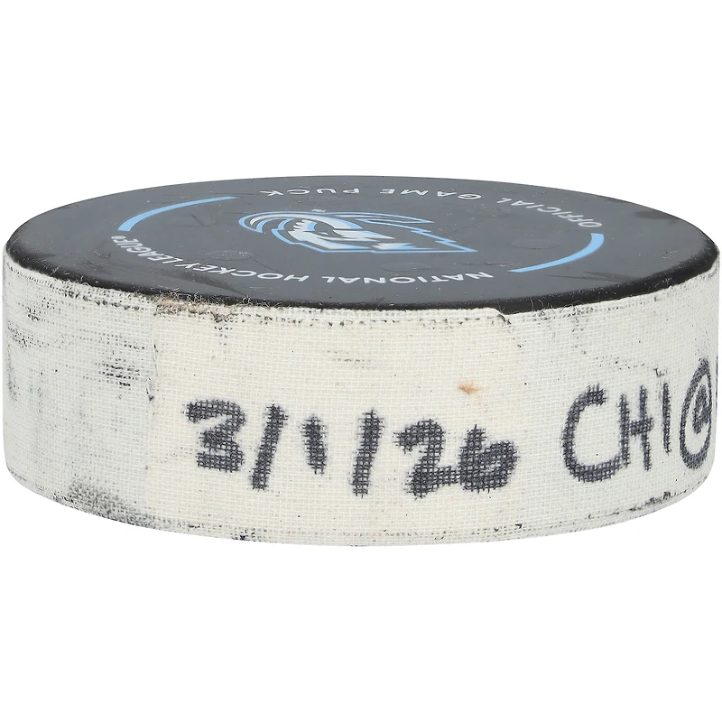 Landon Slaggert Chicago Blackhawks Game-Used Goal Puck from March 1, 2026 vs. Utah Mammoth