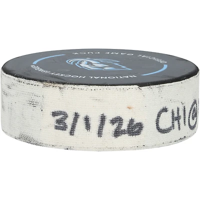 Landon Slaggert Chicago Blackhawks Game-Used Goal Puck from March 1, 2026 vs. Utah Mammoth