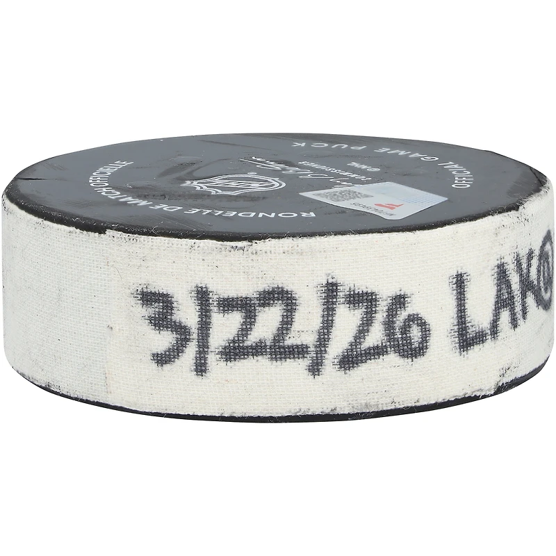 Quinton Byfield Los Angeles Kings Game-Used Goal Puck from March 22, 2026 vs. Utah Mammoth