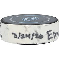 Matthew Savoie Edmonton Oilers Game-Used Goal Puck from March 24, 2026 vs. Utah Mammoth