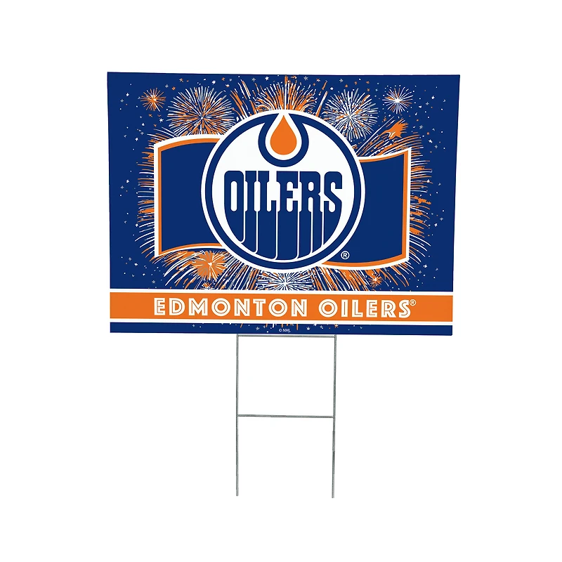 Edmonton Oilers 24" x 18" Patriotic Fireworks Outdoor Yard Sign