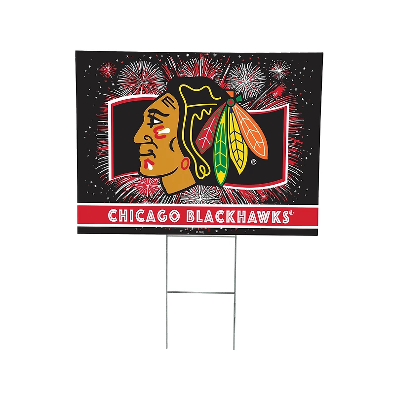 Chicago Blackhawks 24" x 18" Patriotic Fireworks Outdoor Yard Sign