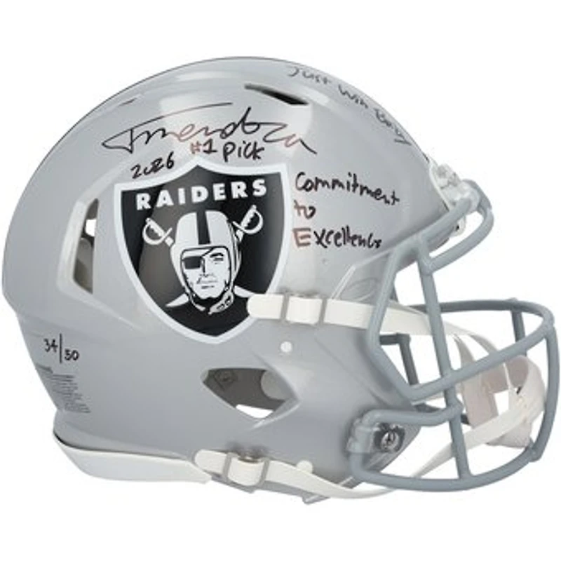 Fernando Mendoza Las Vegas Raiders Autographed Riddell Speed Authentic Helmet with Multiple Inscriptions - Limited Edition of 50