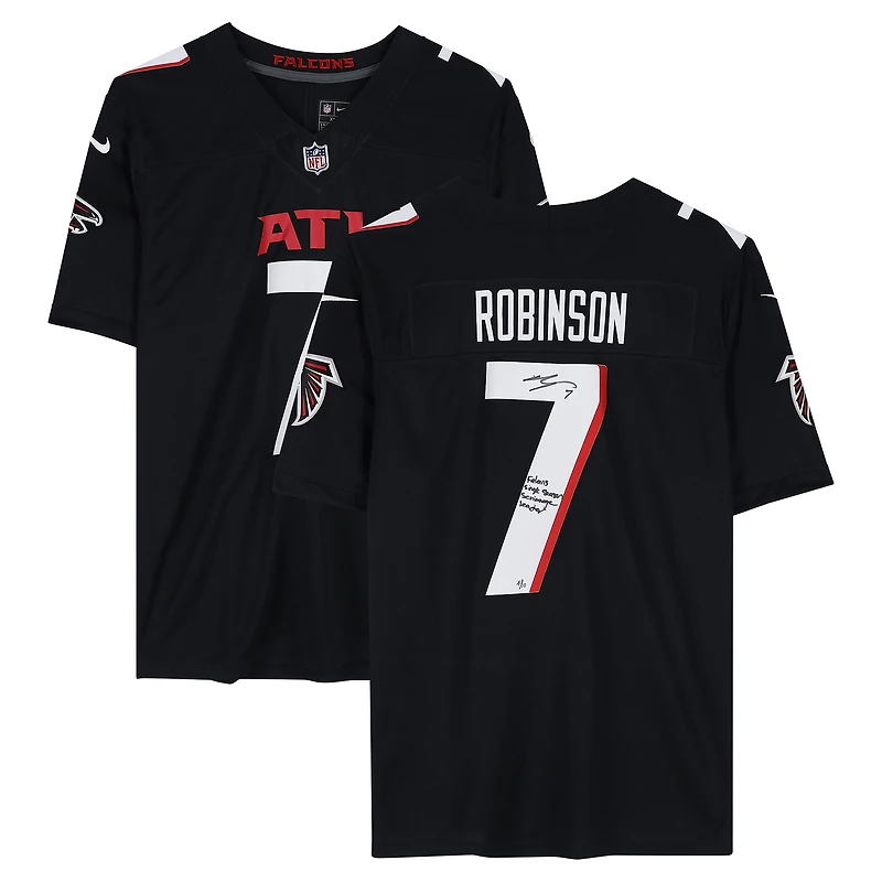 Bijan Robinson Atlanta Falcons Autographed Black Nike 2020 Limited Jersey with "Falcons Single Season Scrimmage Leader" Inscription - Limited Edition of 10