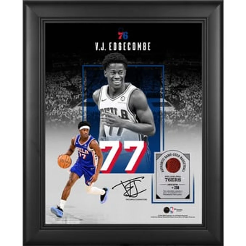 VJ Edgecombe Philadelphia 76ers Facsimile Signature Framed 11" x 14" Showcase Collage with a Piece of Game-Used Basketball - Limited Edition of 250