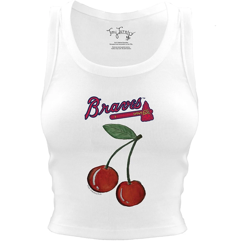 Women's Tiny Turnip White Atlanta Braves Cherries Crop Tank Top