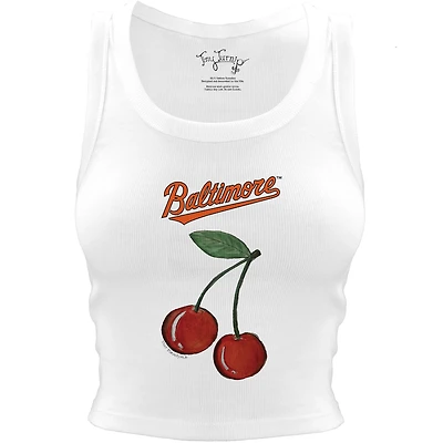 Women's Tiny Turnip White Baltimore Orioles Cherries Crop Tank Top