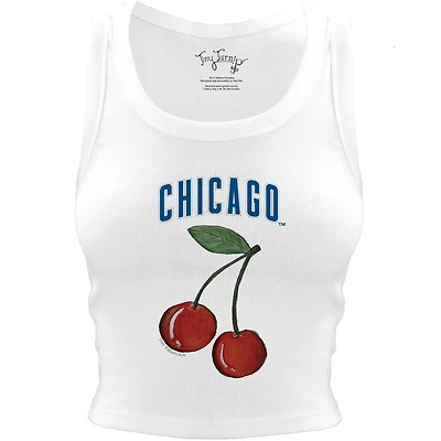 Women's Tiny Turnip White Chicago Cubs Cherries Crop Tank Top