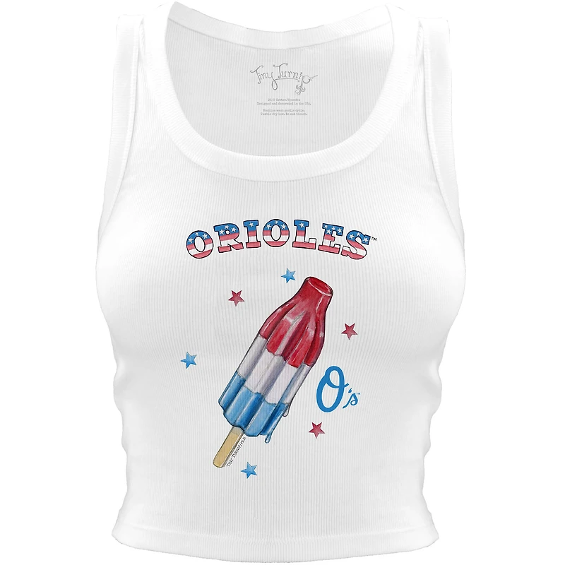 Women's Tiny Turnip White Baltimore Orioles Rocket Pop Crop Tank Top