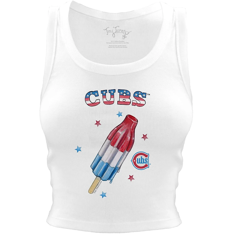 Women's Tiny Turnip White Chicago Cubs Rocket Pop Crop Tank Top