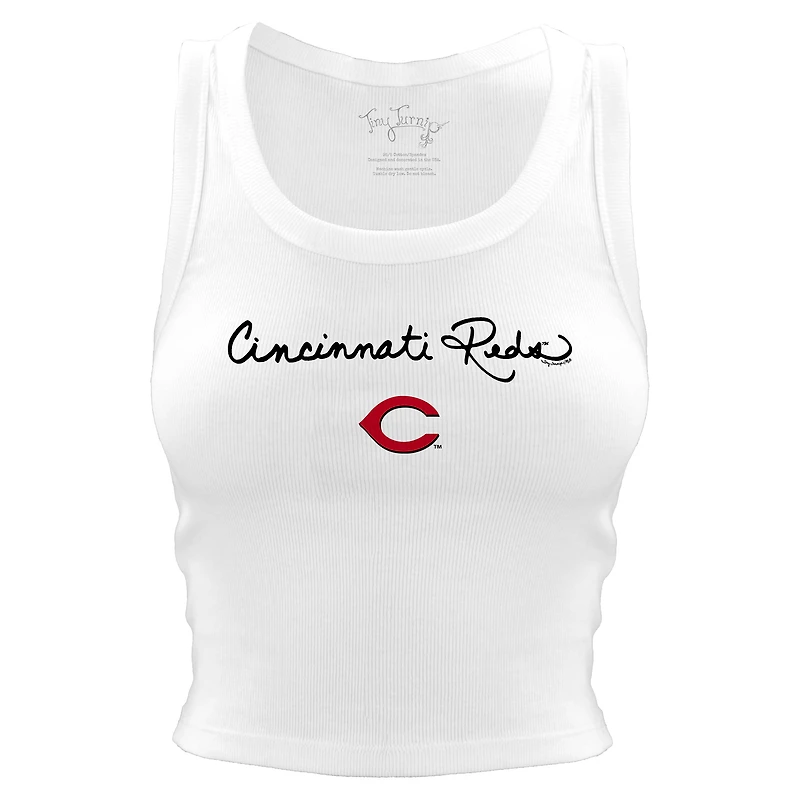 Women's Tiny Turnip White Cincinnati Reds Script Logo Crop Tank Top