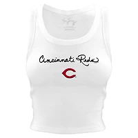 Women's Tiny Turnip White Cincinnati Reds Script Logo Crop Tank Top