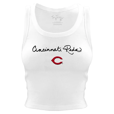 Women's Tiny Turnip White Cincinnati Reds Script Logo Crop Tank Top