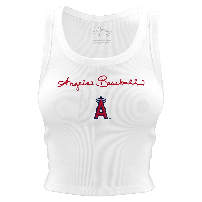 Women's Tiny Turnip White Los Angeles Angels Script Logo Crop Tank Top