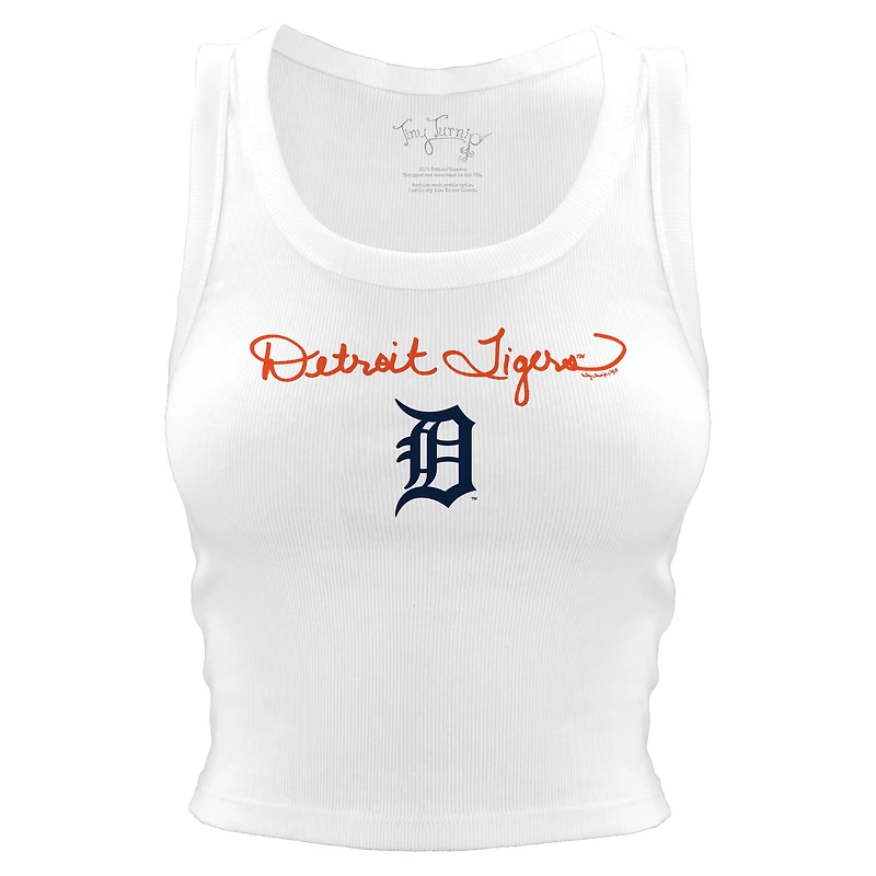 Women's Tiny Turnip White Detroit Tigers Script Logo Crop Tank Top