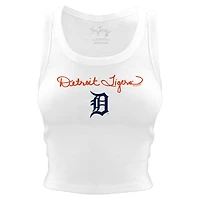 Women's Tiny Turnip White Detroit Tigers Script Logo Crop Tank Top