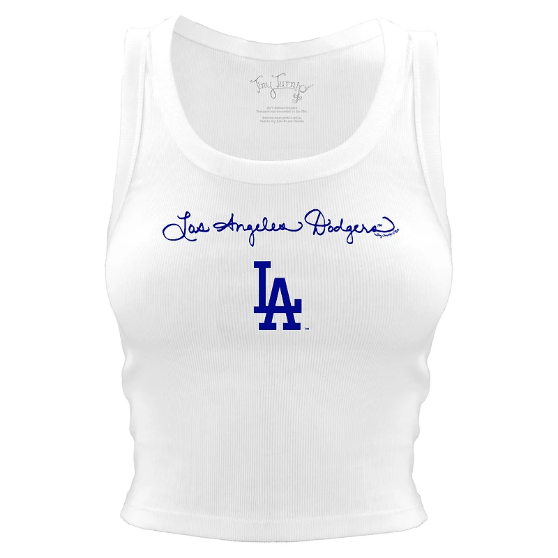 Women's Tiny Turnip White Los Angeles Dodgers Script Logo Crop Tank Top