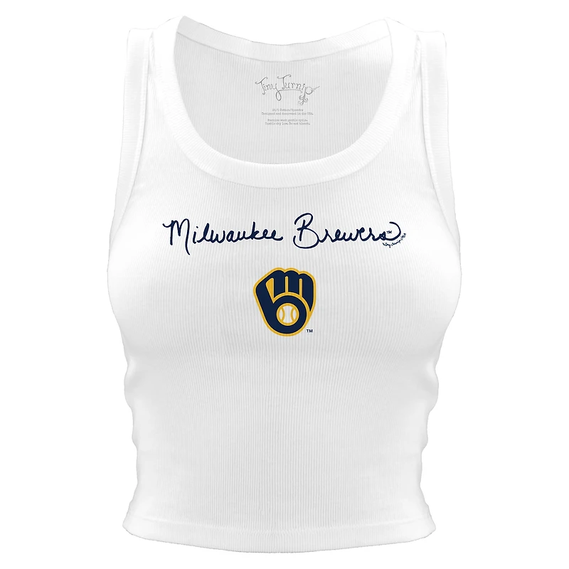 Women's Tiny Turnip White Milwaukee Brewers Script Logo Crop Tank Top