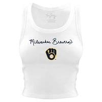 Women's Tiny Turnip White Milwaukee Brewers Script Logo Crop Tank Top