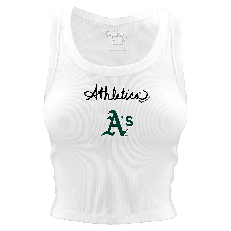 Women's Tiny Turnip White Athletics Script Logo Crop Tank Top