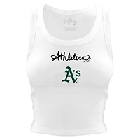 Women's Tiny Turnip White Athletics Script Logo Crop Tank Top