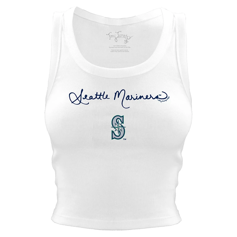 Women's Tiny Turnip White Seattle Mariners Script Logo Crop Tank Top