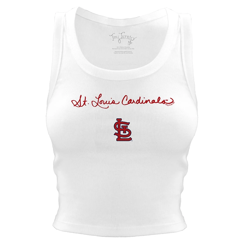 Women's Tiny Turnip White St. Louis Cardinals Script Logo Crop Tank Top