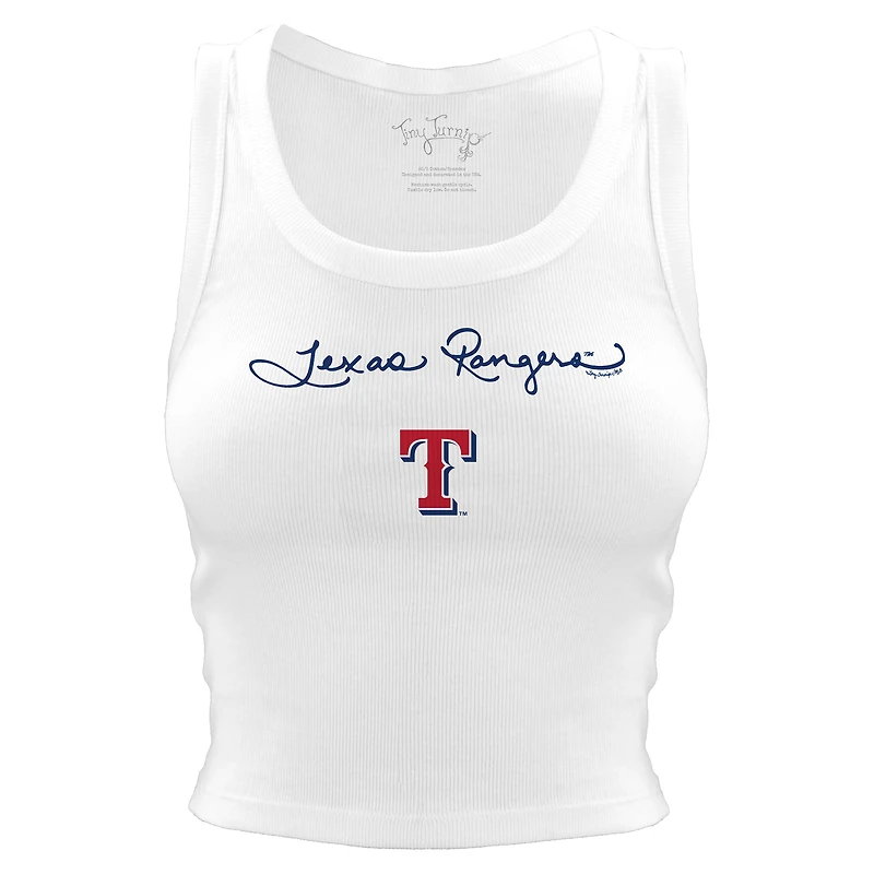 Women's Tiny Turnip White Texas Rangers Script Logo Crop Tank Top