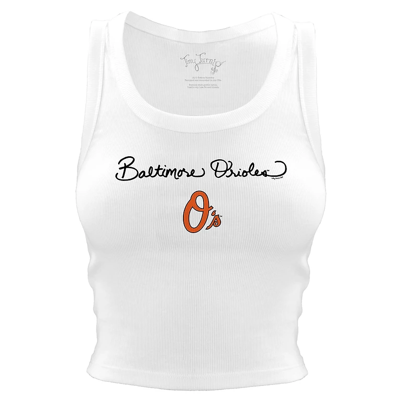 Women's Tiny Turnip White Baltimore Orioles Script Logo Crop Tank Top