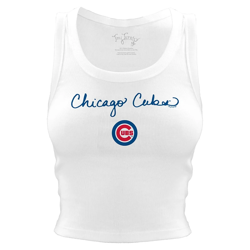 Women's Tiny Turnip White Chicago Cubs Script Logo Crop Tank Top