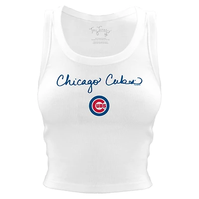 Women's Tiny Turnip White Chicago Cubs Script Logo Crop Tank Top
