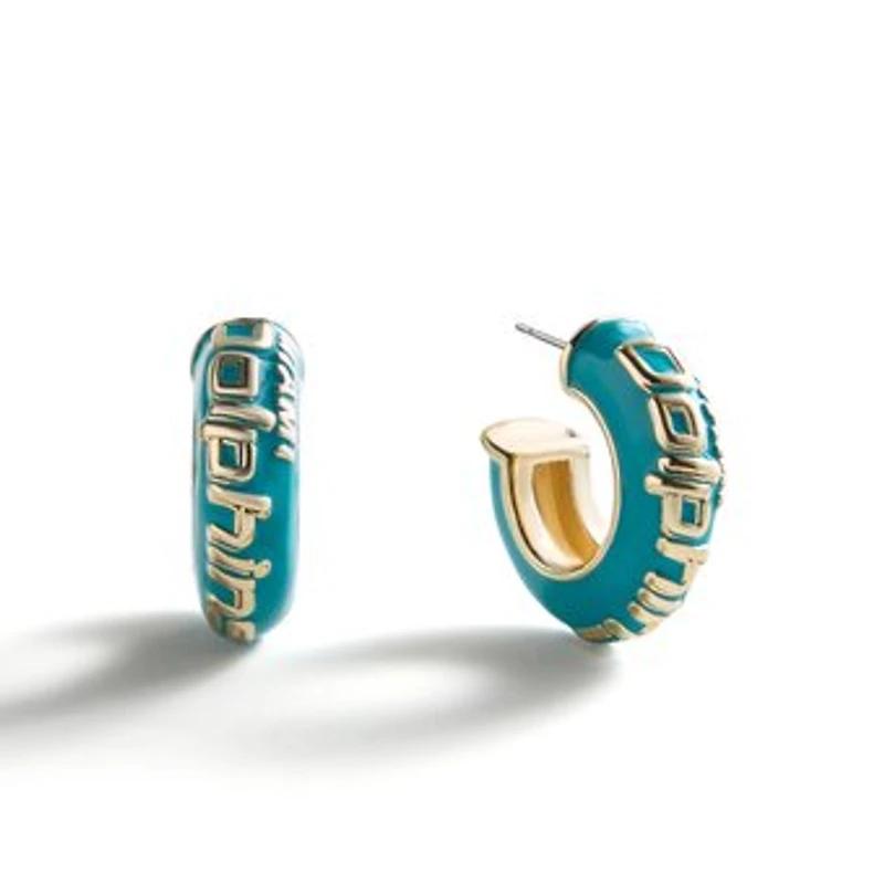 BaubleBar Miami Dolphins Puffy Enamel Hoop Earrings
