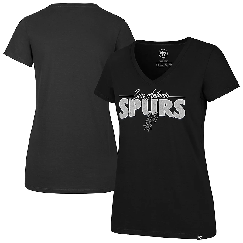 Women's '47 Black San Antonio Spurs Glimmer On V-Neck T-Shirt