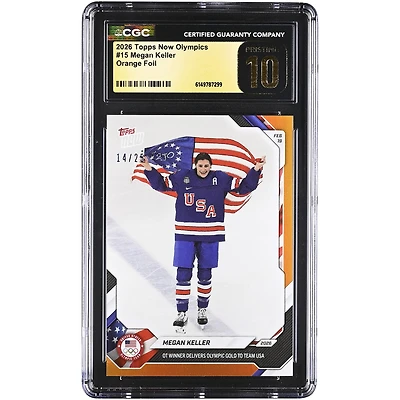 Megan Keller Team USA 2026 Topps Now Olympics OT Winner Delivers Olympic Gold to Team USA Orange Foil #15 #/25 CGC Authenticated PRISTINE 10 Card