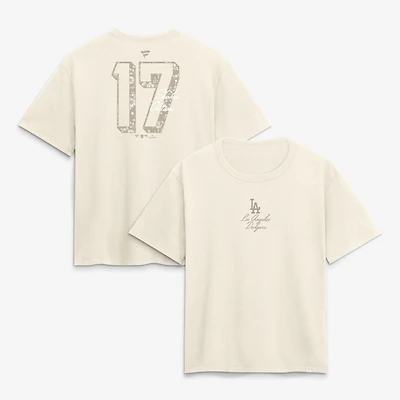 Women's Shohei Ohtani Cream Los Angeles Dodgers Name & Number T-Shirt